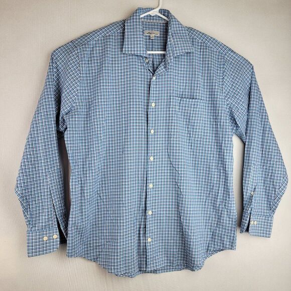 Peter Millar Mens Size XL Blue Checkered Cotton Blend Long Sleeve Button Down Sh - Picture 1 of 7